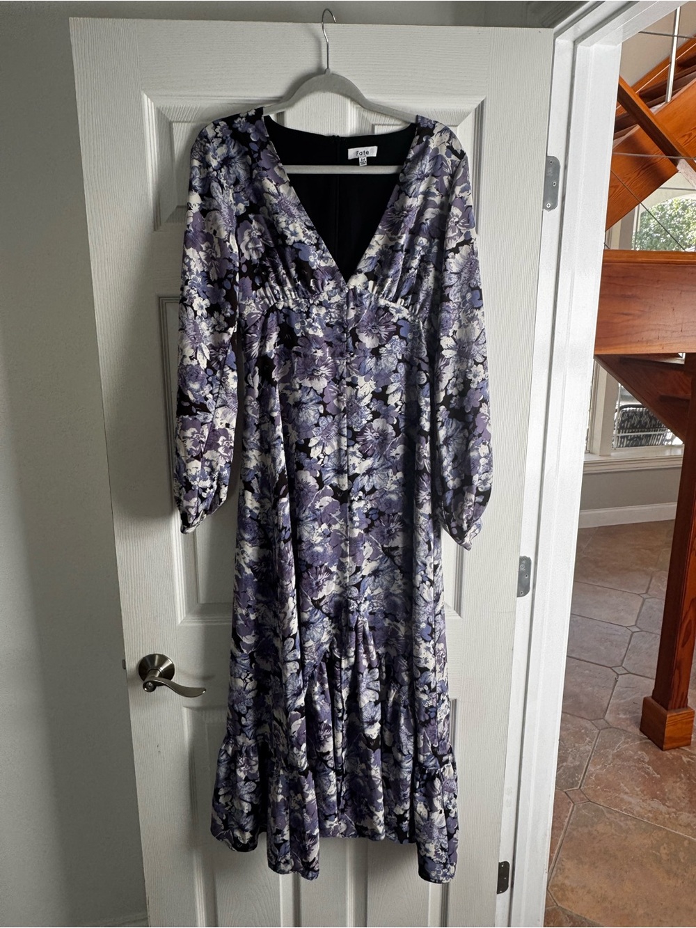 Fate Lavender Floral V-Neck Midi Dress
